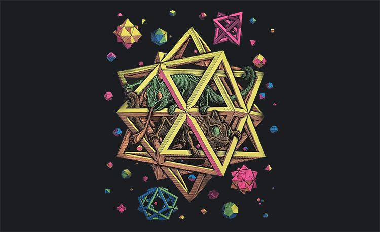 Obra de M.C. Escher. Stars (1948, wood engraving in color). Borges y Tlön.