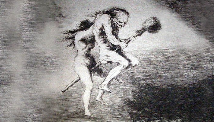 Imagen destacada de artículo en Cultugrafía sobre la historia de las brujas. Linda maestra. Capricho número 68 de Goya.