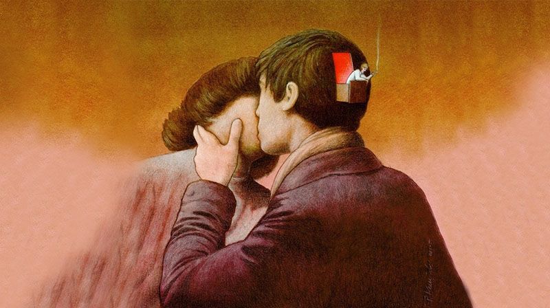 When the brain takes a break. Obra de Pawel Kuczynski. Sobre el concepto de relación líquida de Bauman