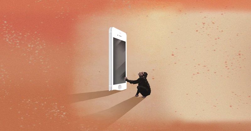 Smartphone Revolution. Ilustración de Marco Melgrati. Revolución del teléfono inteligente. Los problemas que acarrean el abuso de la tecnología.