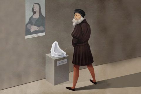 Revenge, obra de Marco Melgrati. Da Vinci orinando en La fuente de Duchamp. Arte en Cultugrafía, difusión y crítica cultural.