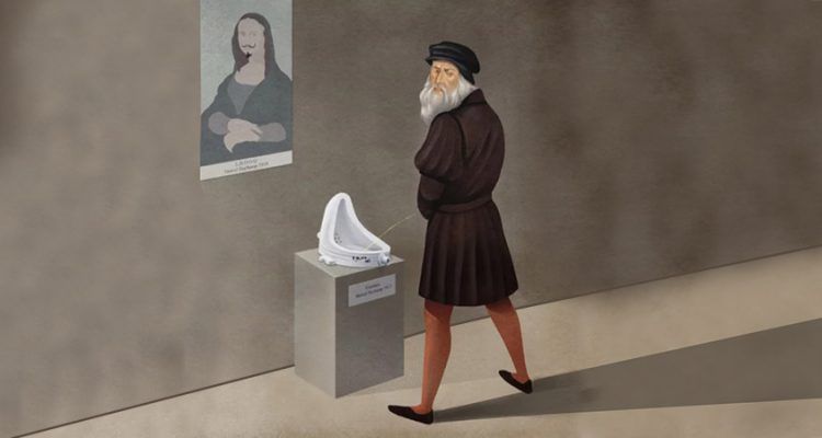 Revenge, obra de Marco Melgrati. Da Vinci orinando en La fuente de Duchamp. Arte en Cultugrafía, difusión y crítica cultural.