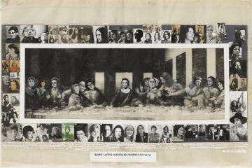 Foto destacada del artículo de Cultugrafía. Some Living American Women (1972) de Mary Beth Edelson. Recreación de mujeres artistas en la última cena.