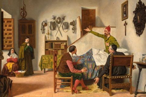 Visita del cura y el barbero a don Quijote. 1880. Miguel Jadraque y Sánchez Ocaña. Museo del Prado