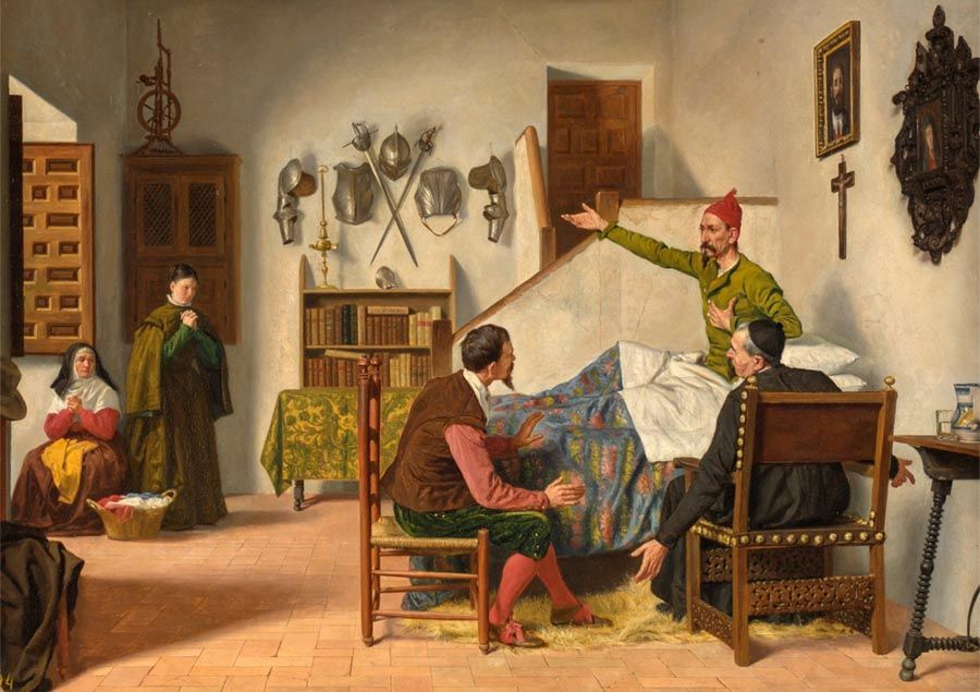 Visita del cura y el barbero a don Quijote. 1880. Miguel Jadraque y Sánchez Ocaña. Museo del Prado