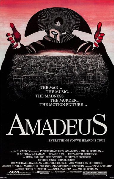 Portada de la película Amadeus de Milos Forman. Año 1984. Difusión y crítica cultural. Cultugrafía.