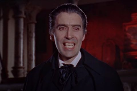 Fotograma de la película Drácula, de la Hammer Films. Protagonizada por Chrispoher Lee (Drácula) y Peter Cushing (Van Helsing). Año 1959.