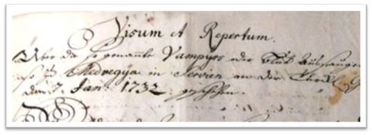 Extracto del informe original de Frombald (Archivos de Viena sobre el primer vampiro documentado).