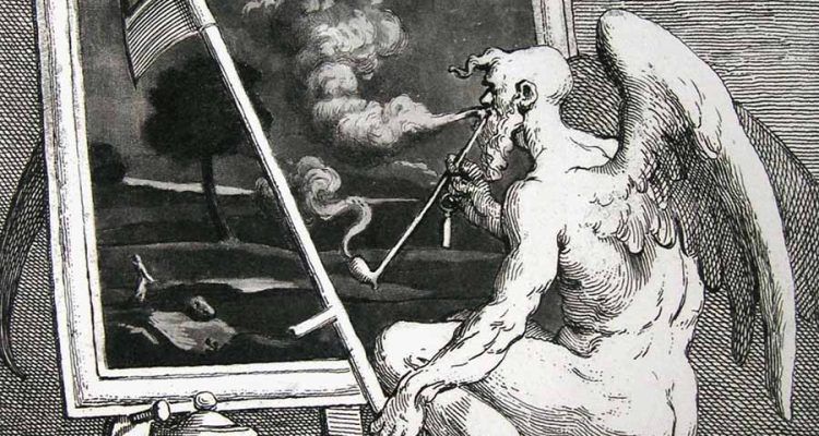 El tiempo ahumando una pintura. Grabado de William Hogarth (1732). Articulo sobre pensamiento critico de cultugrafia difusion y critica cultural. Reflexiones sobre el tiempo, de Henri Bergson a Carlos Fraga