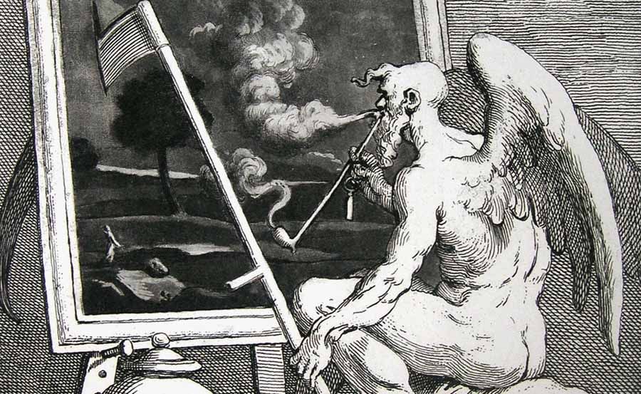 El tiempo ahumando una pintura. Grabado de William Hogarth (1732). Articulo sobre pensamiento critico de cultugrafia difusion y critica cultural. Reflexiones sobre el tiempo, de Henri Bergson a Carlos Fraga