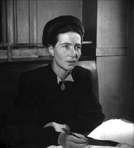 Simone de Beauvoir. Filósofa y activista feminista francesa, autora de la reconocida obra El segundo sexo que fue importante para el movimiento feminista de mitad del siglo XX.