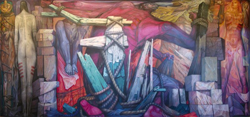 Con el mural Liberación (1963), González Camarena despliega una crítica visceral a la esclavitud agraria, representada en una primera escena por un campesino yacente en un ataúd, simbolizando la muerte social bajo políticas opresivas, y una mujer desnuda, marcada por tatuajes que encarnan los estigmas y las prohibiciones impuestas. La escena intermedia, con su vibrante expresión de emancipación, muestra a los hombres liberándose de sus grilletes, una metáfora potente de la lucha por la libertad y la dignidad humana. La última, con una mestiza portando el grano ancestral, el maíz, alude al renacer espiritual. Esta obra, anclada en el Palacio de Bellas Artes, es un testamento visual de la lucha y aspiraciones de un pueblo en busca de su identidad y libertad.