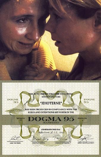 Arriba, una conmovedora imagen de Los idiotas (1998). Abajo, el certificado “dogma” de ésta, que se expedía para cada película “respetuosa” con el decálogo de normas denominado “Voto de castidad”.