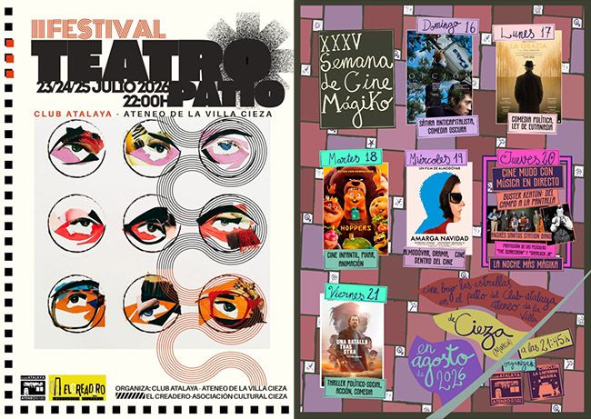 Carteles del II Teatro Patio y del XXXV Festival de Cine Mágico organizados por el club atalaya de Cieza